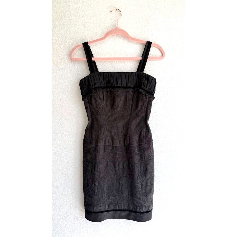 Vintage 90s Guess Jeans Dragon Jacquard Corset Satin & Velvet Dress in Black XS